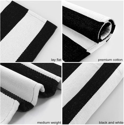 Seavish Black and White Striped Rug, 23.6" x 51.2" Indoor Outdoor Door Mat Welcome Mats for Front Door Layering Rug Front Porch Mat Rug Handmade Woven Rug Runner Farmhouse Rug Washable Throw Rugs