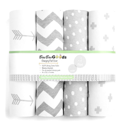Changing Pad Cover – Premium Baby Changing Pad Covers 4 Pack – Boy or Girl Changing Pad Cover – Pure Jersey Machine Washable Grey and White Changing Table Cover – Diaper Changing Pad Cover Sheets