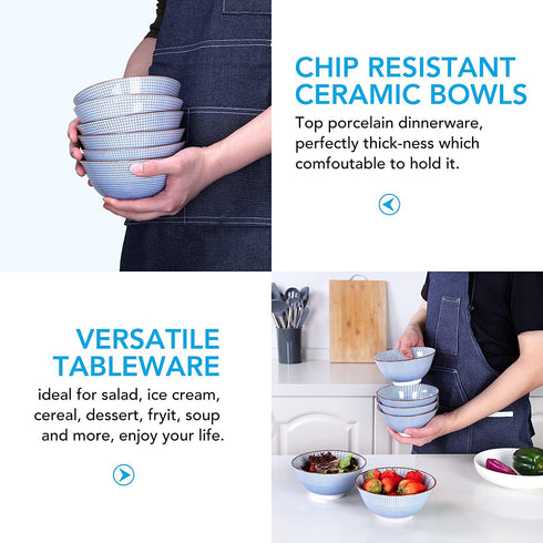 Cibeat 6 Pack 23 oz Premium Porcelain Bowls Set, 6 inch Cereal Bowls, Ceramic Bowls for Soup, Salad, Pasta, Rice, Large Capacity Ramen Bowls, Heat and Cold Resistant, Microwave and Dishwasher Safe