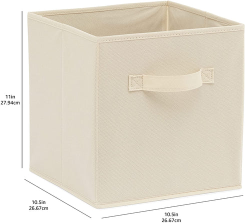 Amazon Basics Collapsible Fabric Storage Cubes Organizer with Handles, Beige - Pack of 6
