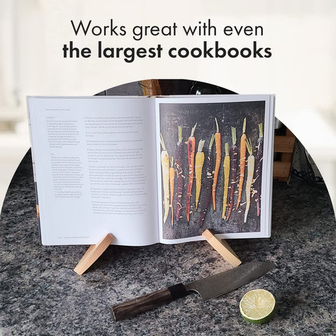 ReBL Cook Book Stand - Recipe Book Holder Display Stand - Natural Wood Cookbook Stand - Fits Thick Cookbooks & Textbooks - Display Stand Read Recipes Hands Free - Recipe Book Holder Stand for Kitchen