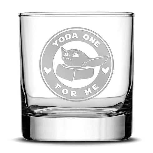 Integrity Bottles Premium Whiskey Glass, Baby Yoda One For Me, Circle - Etched Liquor Rocks Tumbler for Drinking Bourbon, Cocktail, Scotch, Vodka, Old Fashioned Unique Gifts for Men Made in USA, 11oz