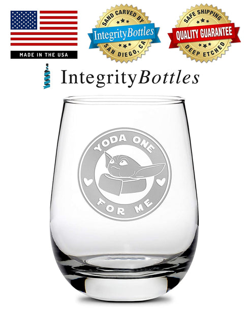 Integrity Bottles Premium Whiskey Glass, Baby Yoda One For Me, Circle - Etched Liquor Rocks Tumbler for Drinking Bourbon, Cocktail, Scotch, Vodka, Old Fashioned Unique Gifts for Men Made in USA, 11oz