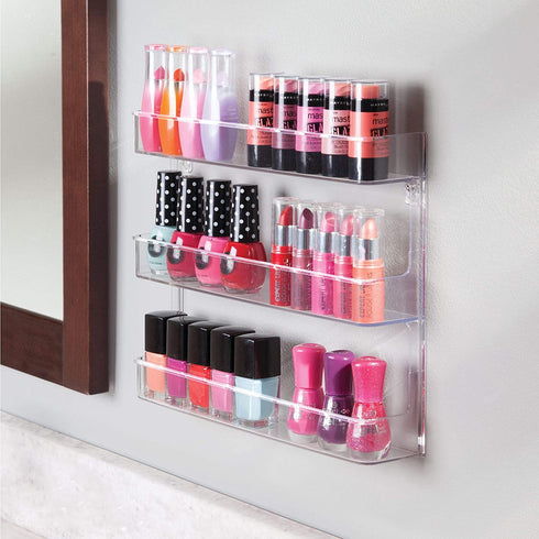 iDesign 41400M2 Clarity Nail Polish Storage Rack with 3 Bathroom, Vanity, Closet, Bedroom, Set of 2, Wall Mount Shelves 2 Count