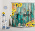 LB Rustic Sunflower Shower Curtain, Modern Farmhouse Yellow Floral Funny Quotes Get Naked Shower Curtains, Country Style Vintage Flower Wooden Boards Bathroom Curtains Set with Hooks, 72X72 Inches
