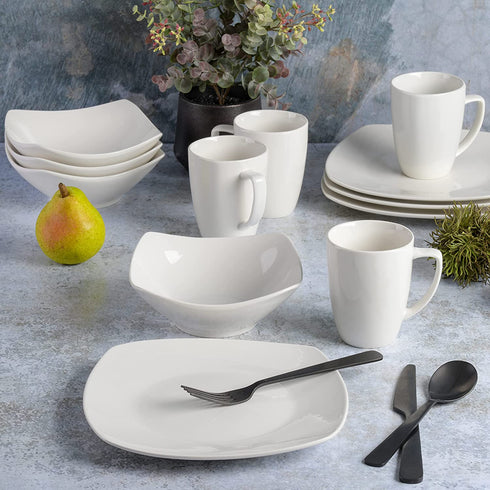 Gibson Home Zen Buffet Dinnerware Set, Service for 4 (12pcs), White (Square)