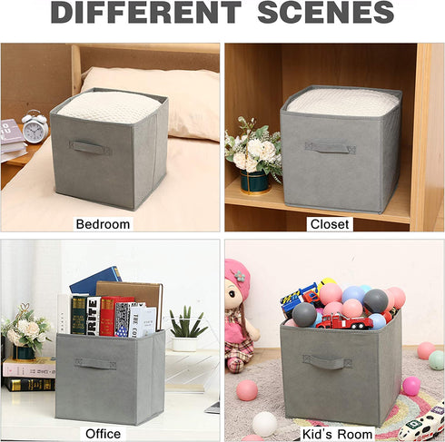 C&AHOME Cube Storage Bins 6-Pack Foldable Fabric Storage Cubes Baskets Containers Drawers with Dual Handles, Toys Closet Storage Box for Organizing Shelf, 10.5" L x 10.5" W x 11" H, Light Grey