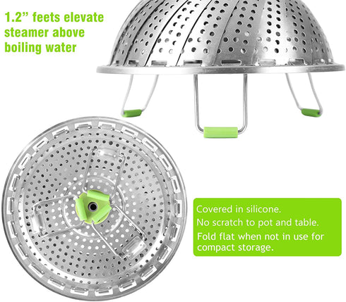 Steamer Basket Stainless Steel Vegetable Steamer Basket Folding Steamer Insert for Veggie Fish Seafood Cooking, Expandable to Fit Various Size Pot (7.1" to 11")