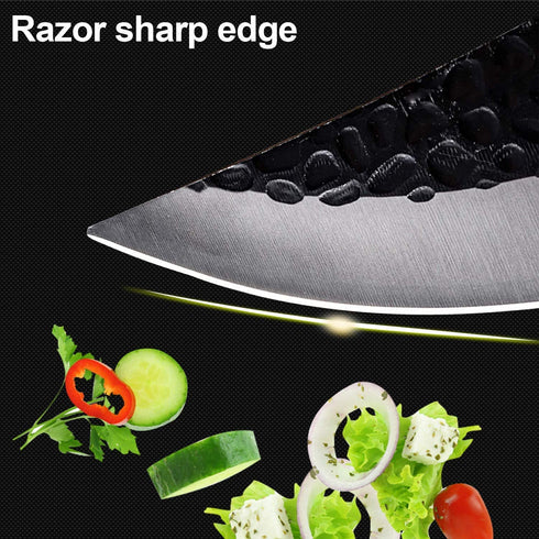 CACHIL Butcher Boning Knife Hand Forged Full Tang Kitchen Chef Meat Cleaver Knives with Sheath for Meat Cutting, BBQ, Camping, Outdoor (Black)