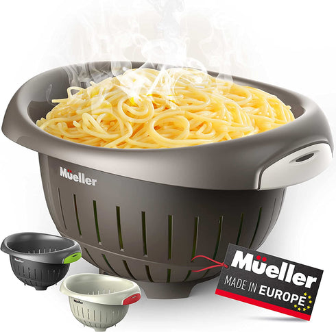European Made Colander/Strainer, Heavy Duty Deep for Draining Pasta, Lettuce, Vegetables and Fruit, Dishwasher Safe, Mocha