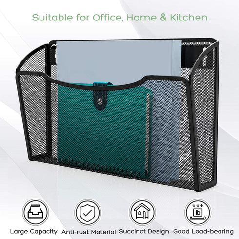 MaxGear Mesh File Holder Wall Organizer 3 Pockets Hanging File Organizers Wall Mounted Paper Organizer Holders Wall Bins for Office and Home, Black