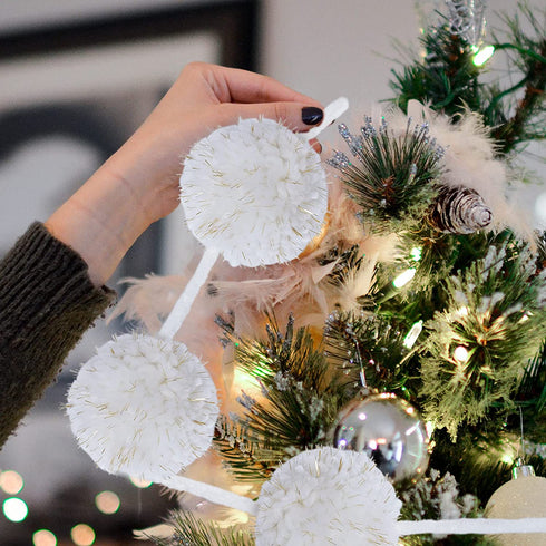 Dxhycc 76 Inch Yarn Pom Pom Garland 10 Balls 3.15inch Christmas Hanging Pom Garland Pom Pom Ball Garland Christmas Hanging Banner for Christmas Tree Wall Festivals Wedding Home Decoration, White