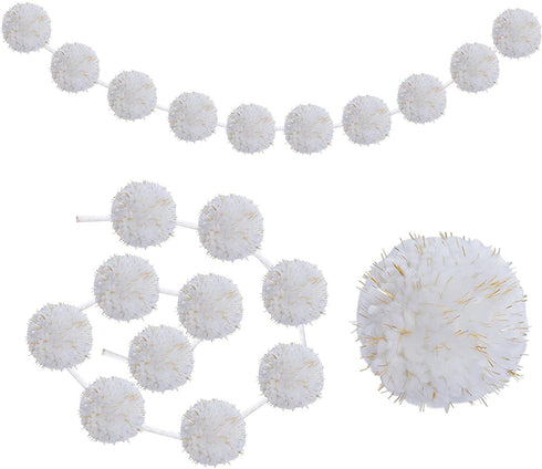 Dxhycc 76 Inch Yarn Pom Pom Garland 10 Balls 3.15inch Christmas Hanging Pom Garland Pom Pom Ball Garland Christmas Hanging Banner for Christmas Tree Wall Festivals Wedding Home Decoration, White