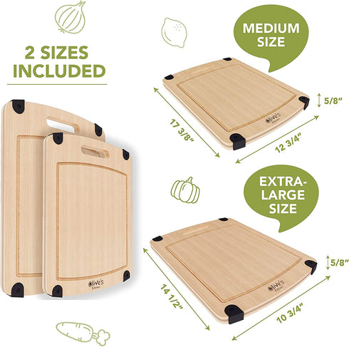 Olive's Kitchen Organic Bamboo Cutting Board Set (2 Pack) - Reversible Bamboo Cheese Board Medium & X-Large Bamboo Cutting Boards for Kitchen Non-Slip Cutting Board Bamboo Charcuterie Board