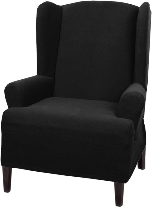 MAYTEX 1 Piece Black Pixel Ultra Soft Stretch Wing Back Arm Chair Furniture Cover Slipcover