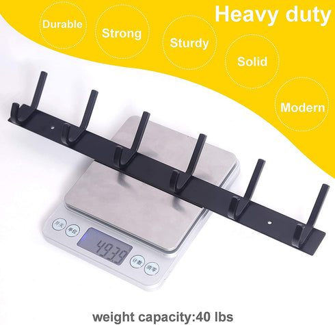 WEBI Coat Rack Wall Mounted,17-1/8 Inch Coat Hooks for Hanging Coats,Heavy Duty Metal Hook Rack Rail with 6 Double Dual Hooks Coat Hanger Wall Mount for Purse Clothes Jacket Backpack Entryway,Black