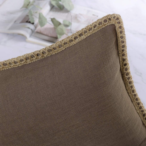 Phantoscope Pack of 2 Farmhouse Decorative Throw Pillow Covers Burlap Linen Trimmed Tailored Edges Pillowcase, Grey, 18 x 18 inches, 45 x 45 cm