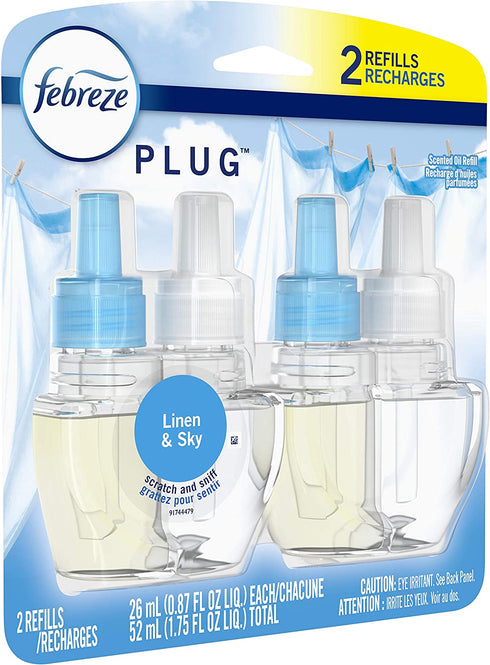 Febreze Plug In, Air Freshener, Scented Oil Refill, Linen & Sky, 0.87 Fl Oz (Pack of 2)