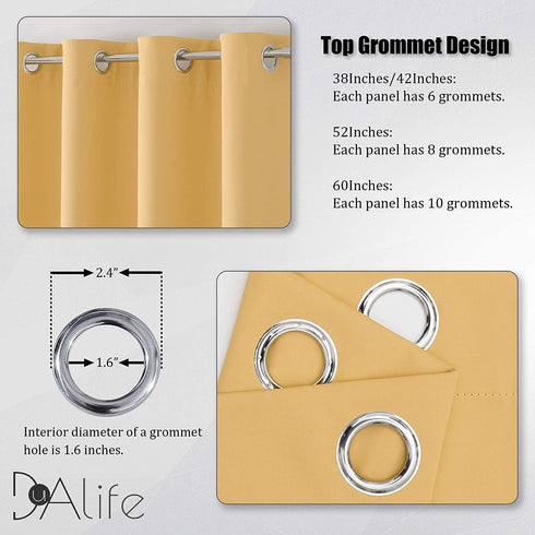 Soft Yellow Blackout Curtains for Bedroom 54 Inches Long Short Solid Room Darkening Window Drapes Thermal Insulated Curtain Panels with Grommet 38W x 54L,2 Panels Desert Mist