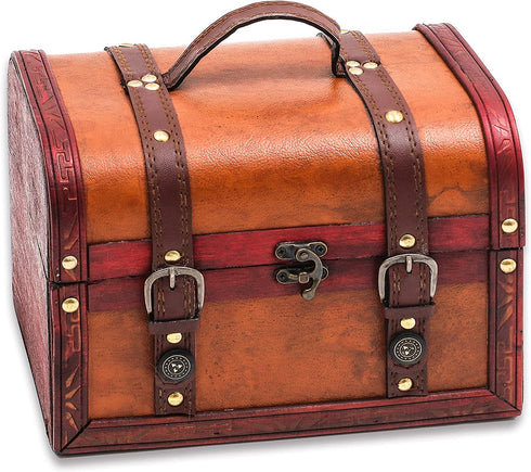 Trademark Innovations 10" Wood and Leather Decorative Chest, Brown