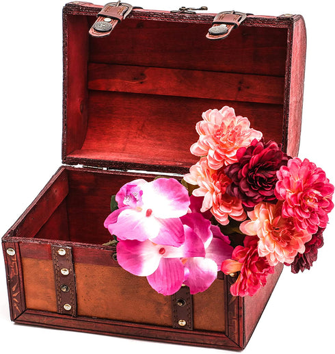 Trademark Innovations 10" Wood and Leather Decorative Chest, Brown