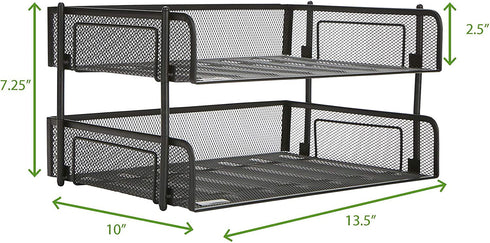 Mind Reader 2-Pack Stackable Metal Mesh File Holder Trays, Document Holder, Desktop File Organizer, Black