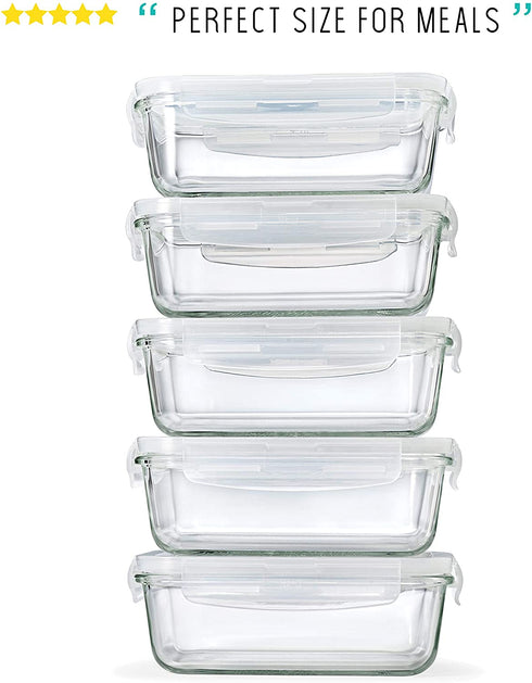 Fit & Fresh Glass Containers, Set of 5 Containers with Locking Lids, Meal Prep, 5 Pack, Glass Storage Containers with Airtight Seal, 28 oz.
