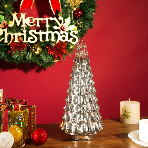 Diamond Star Mercury Glass Christmas Tree Christmas Decoration for Window Tabletop Mantel ( Silver with Embossed Texture, 12.5" Height X 5.5" Diameter )