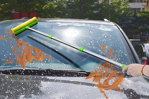 ITTAHO Multi-Use Window Squeegee, 2 in 1 Squeegee Window Cleaner with Long Extension Pole, Sponge Car Window Squeegee with 58" Long Handle for Gas Station, Glass,Shower,Outdoor High Window Cleaning