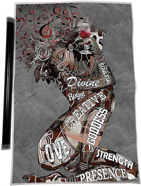 African Black Girls Wall Art Black Queen Wall Art Black Girls Music Hair Art Canvas Poster Black Woman Flower Wall Art Painting Black Queen For Bathroom Living Room Decoration Frameless 16x24 Inch