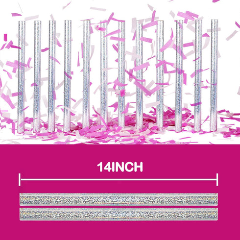 Gender Reveal Confetti Wands Pink 6Pack Tissue Paper Confetti Flick Flutter Sticks for Baby Girl Shower Wedding Birthday Party Supplies Decoration - Pink 14inch
