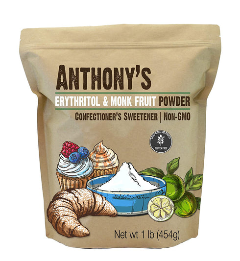 Anthony's Erythritol and Monk Fruit Powder Classic Powder, 1 lb, 2 to 1 Powdered Sugar Substitute, Confectioner's Sweetener, Non GMO, Keto Friendly
