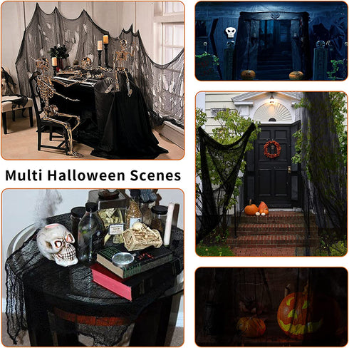 Yunfan 9.84yards x 79" Halloween Creepy Cloth + Spider Web Halloween Decorations Outdoor Indoor Party Yard Spooky Backdrops Decor Supplies for Garden,Doorways,Haunted House,Windows,Home
