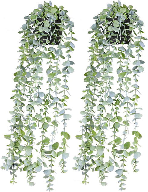 BACAMA Artificial Potted Plants Fake Vine Hanging Leaves Room Scenes Home Kitchen Garden Office Wedding Wall DIY Decoration 2 Pack 23.6 Inches Length Green
