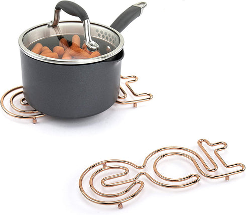 Spectrum Diversified Eat Trivet, Steel Cooling Rack for countertops & Kitchen Tables, Funny potholder or d©cor Item for Any Kitchen, Easy to Clean & Safe for Most cookware , Copper