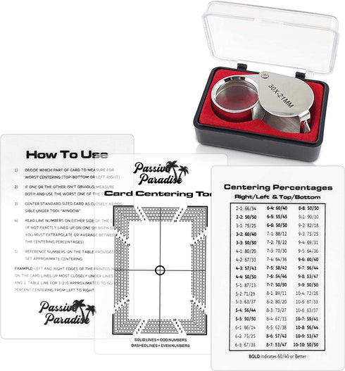 Passive Paradise Card Grading Centering Tool Set - 30x Magnifying Tool Included - Sports Trading Card Submission Pre-Inspection Kit