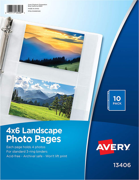 Avery Horizontal Photo Pages, Acid Free, 4 x 6 Inches, Pack of 10 (13406)