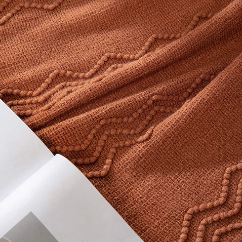 MIULEE Throw Blanket for Couch Textured Knitted Blanket with Tassels Cozy Woven Boho Bed Blanket for Sofa Bed Chair Wave Pattern 50"x60", Orange Yellow