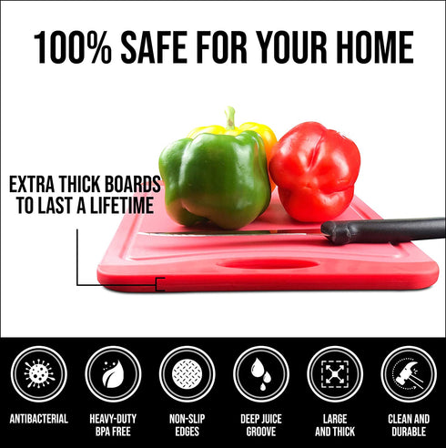 Raj Plastic Cutting Board Reversible Cutting board, Dishwasher Safe, Chopping Boards, Juice Groove, Large Handle, Non-Slip, BPA Free (Extra Large (17.4" x 11.81"), Crimson Red)