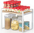 Cabinet Pantry Shelf Riser, Countertop Organizer, Heavy Duty Metal + Wood, Cupboard Stand Spice Rack, Under Sink Shelf, 13" L x 8.1" W x 9.6" H, White