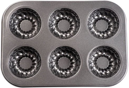 Mini Bund Cake pan, 6-Cavity Fluted Tube Cake Pan Brownie Bowl Pan Small Round Cake Mold Shortcake Pan for Baking Bavarois Brownie Cupcake Pudding Canele