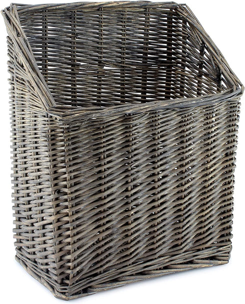 AuldHome Gray Washed Magazine / File Basket, Farmhouse Rustic Woven Willow Storage Basket