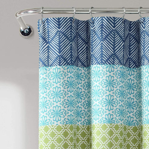 Lush Decor Bohemian Striped Shower Curtain Colorful Bold Design, 72" x 72", Blue and Green