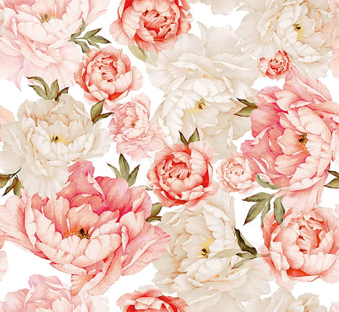 Blooming Wall Peel&Stick Removable Pink Champagne Fresh Peony Self-Adhesive Prepasted Wallpaper Wall Mural (Vintage Pink/Light Champagne, 17.7€œx118)