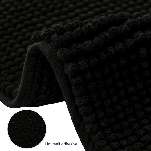 subrtex Bathroom Rugs Chenille Bath Rug Soft Short Plush Bath Mat Soft Shower Mat Water Absorbent Shower Mat Quick Dry Machine Washable(Black,16" x 24")