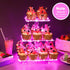 YestBuy 3 Tier Square Cupcake Stand - Premium Cupcake Holder - Acrylic Cupcake Tower Display - 3 Tier Acrylic Display for Pastry + LED Light String - Ideal for Weddings, Birthday Parties( Pink Light)