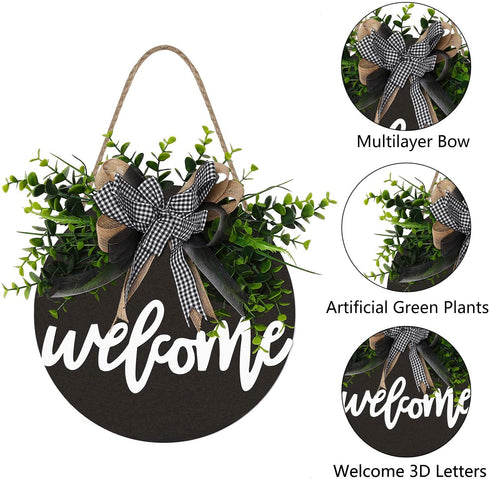 Welcome Sign Welcome Front Door Round Wood Sign Hanging Welcome Sign for Farmhouse porch Spring Welcome Sign Front Door Decoration ?Blackboard welcome?