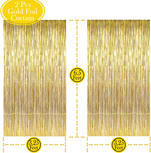 Black and Gold Party Decorations Kit, Gold Foil Fringe Curtain Backdrop, Black and Gold Star Mylar Balloons, Black and Gold Balloons Set for Birthday, Graduation Party Supplies