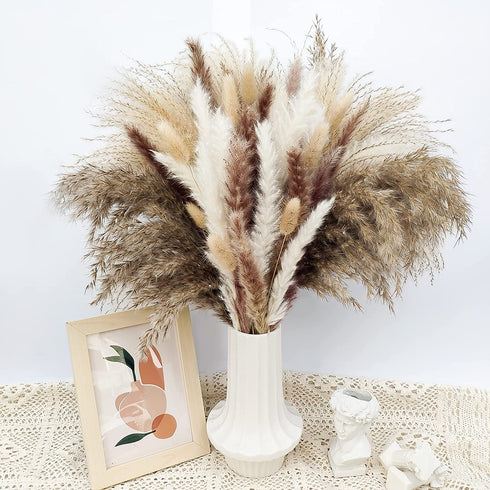 84Pcs Natural Pampas Grass, Beige Fluffy Dried Pampas Grass for Boho Home Decor, Reed Grass, Bunny Tails Dried Flowers, 17 inch Pompous Grass Bouquet for Vase Wedding Decoration and Home Arrangement