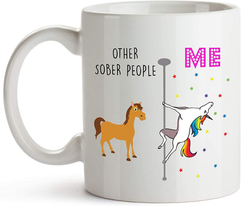 YouNique Designs Sober Coffee Mug, 11 Ounces, White, Unicorn Mug, 1 Year Sobriety Gifts for Women